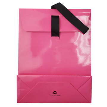 Unique Gift Coated Paper Bag with Ribbon Handles