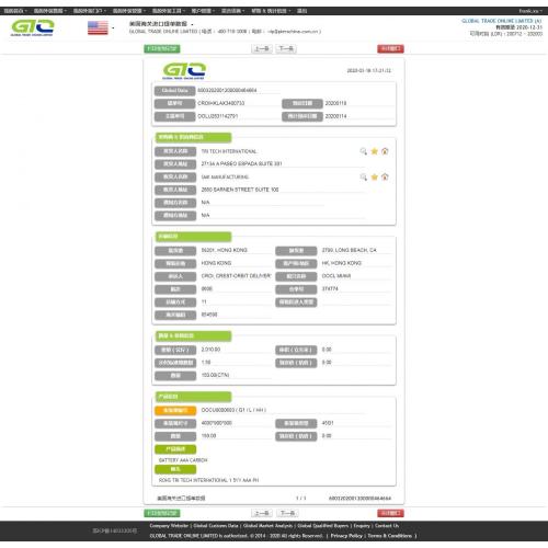 Carbon Battery USA Import Data Sample