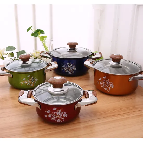4PCS High Quality Multi-Colorful Stainless Steel Pot Set with Wooden Grip