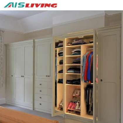 Shabby Chic White Lacquer 4 Door Wardrobe with Bedroom Shutters