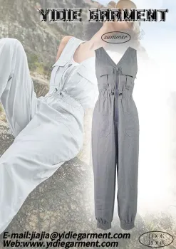 Multi Pocket Utilty Sleeveless Linen Cargo Jumpsuit