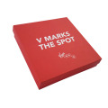 red cardboard paper box with black foam