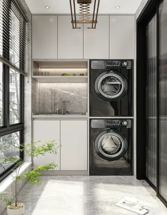 Modern Balcony Cabinet with Laundry Sink and Washing Machine Storage