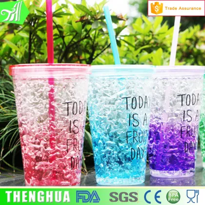 double wall change color freezer cup, starbucks cup with straw