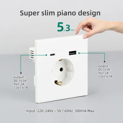 European Wall Outlet Sockets: German Standard Electrical USB Socket