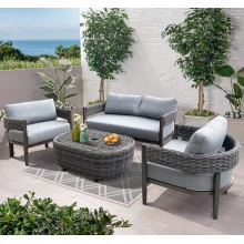 Patio Deep Seating Teak PE Wicker Outdoor Sofa