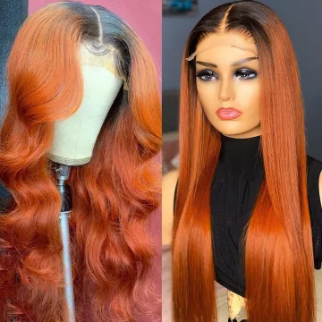 orange ombre lace frontal human hair wig, lace closure ginger orange human hair wigs, copper human hair lace front wigs