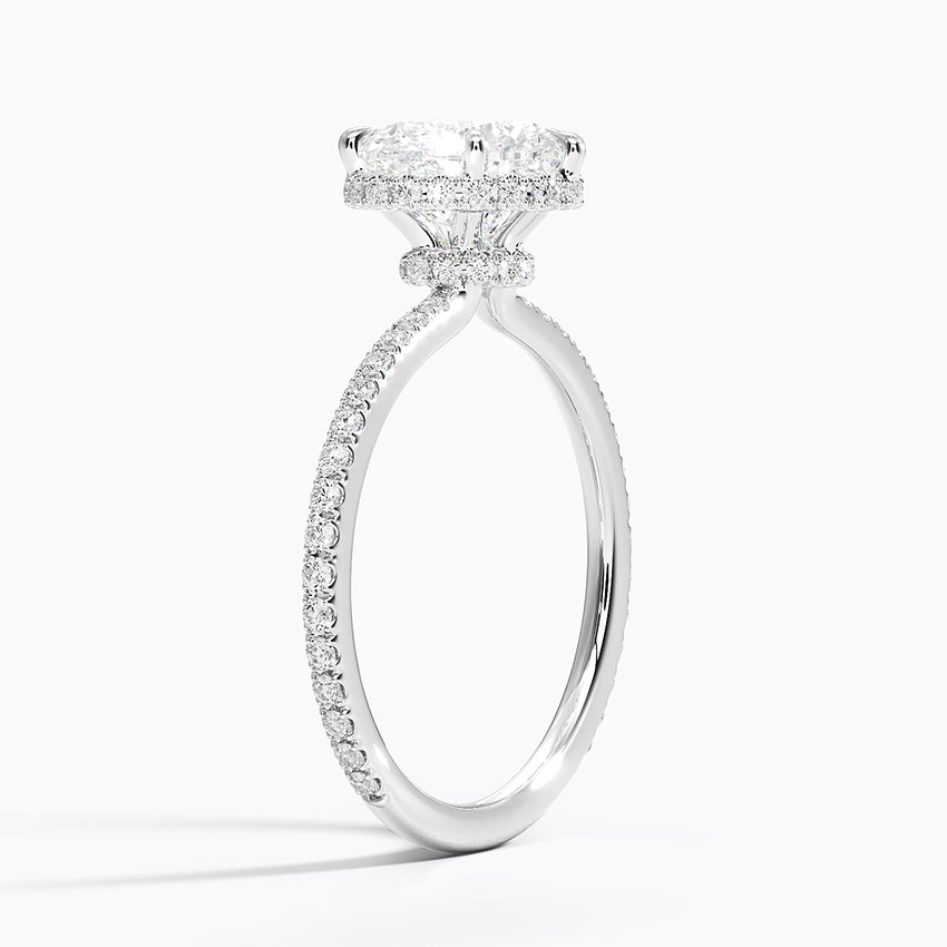 Nakatagong Halo na Detalye ng Heart Shape Diamond Ring Profile View
