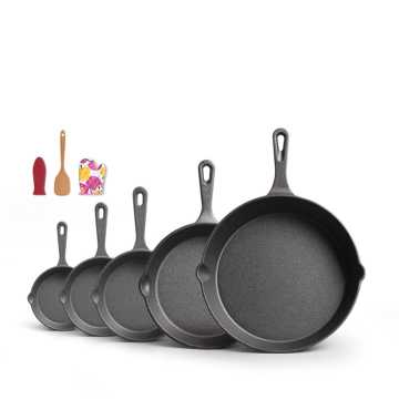 9-30cm Pre-seasoned Cast Iron Skillet Frying Pan Set for Indoor & Outdoor Use