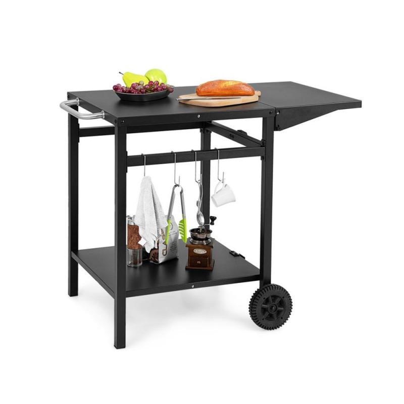 Multifunctional Kitchen Cart with Double-Shelf Versatile Grilling Table Outdoor Movable Dining Cart Trolley