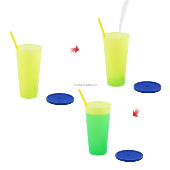 Wholesale 24oz Color Changing Cold Party Cups with Lids and Straws