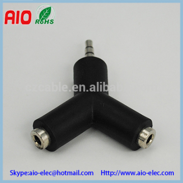black plastic jacket Y type 3.5mm stereo 3 pin plug to 2 jack TEE adaptor connector