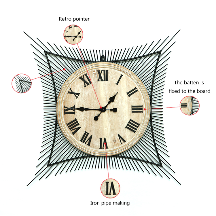 Jam dinding mewah reka bentuk kayu dan logam moden