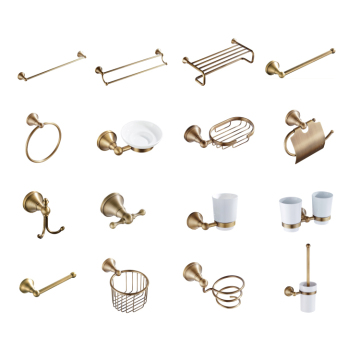 European Antique Bronze Bath Hardware Set: Towel Rack and Tumbler Holder