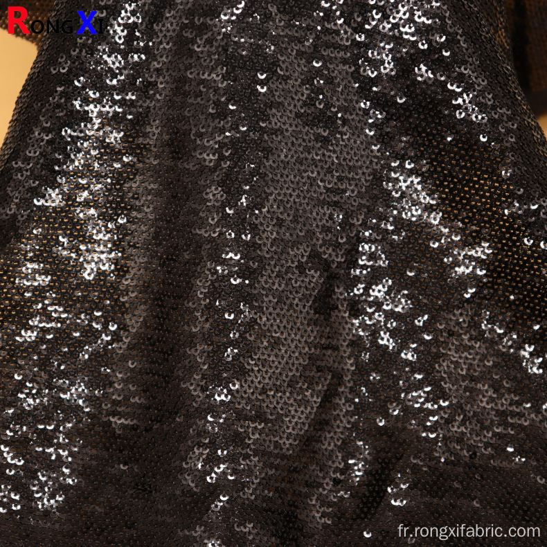 Tissu à paillettes noires de 3 mm de vente chaude