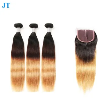 100 percent brazilian human hair,body ombre hair bundle with closure from guangzhou hair factory