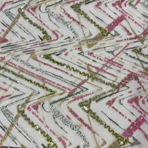 Frische transparente Paillettenstickerei auf Poly Mesh