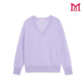 Elegante top de manga larga de punto morado para mujer