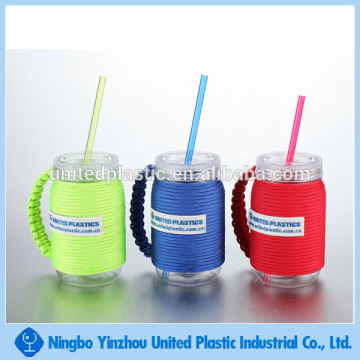16oz wholesale plastic mason jar with nylon cover and handle
