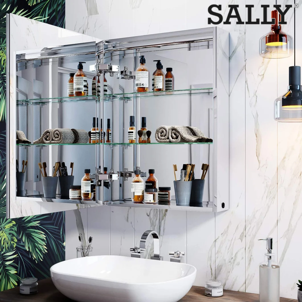 Sally Bathroom 17X23 Armarios con espejo Armario de almacenamiento de baño para medicamentos con luces puntuales Montado en la pared de una sola puerta con atenuación del espejo