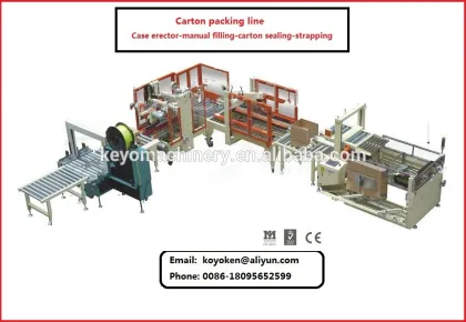 carton box packing line /Carton Erector-Carton Packer-Carton Sealer-Strapping Machine-Carton Palletizer-Wrapping.