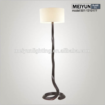 Wooden floor lamp with fabric shade