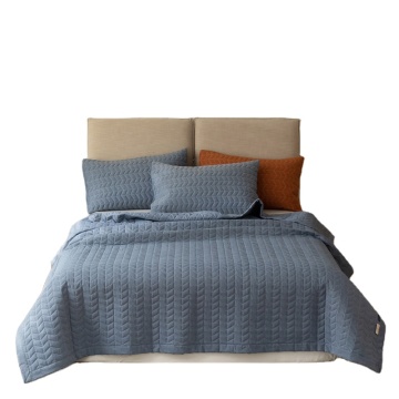100% Washed Cotton Embroidery Quilting Bedspread Set with Pillowcases