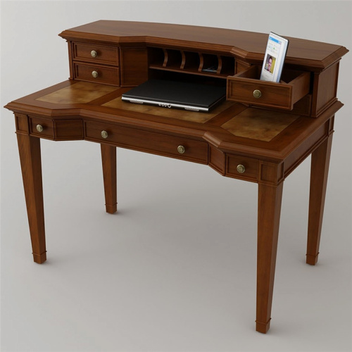 Wooden Mahogany Secretary Writing Desk With Hutch