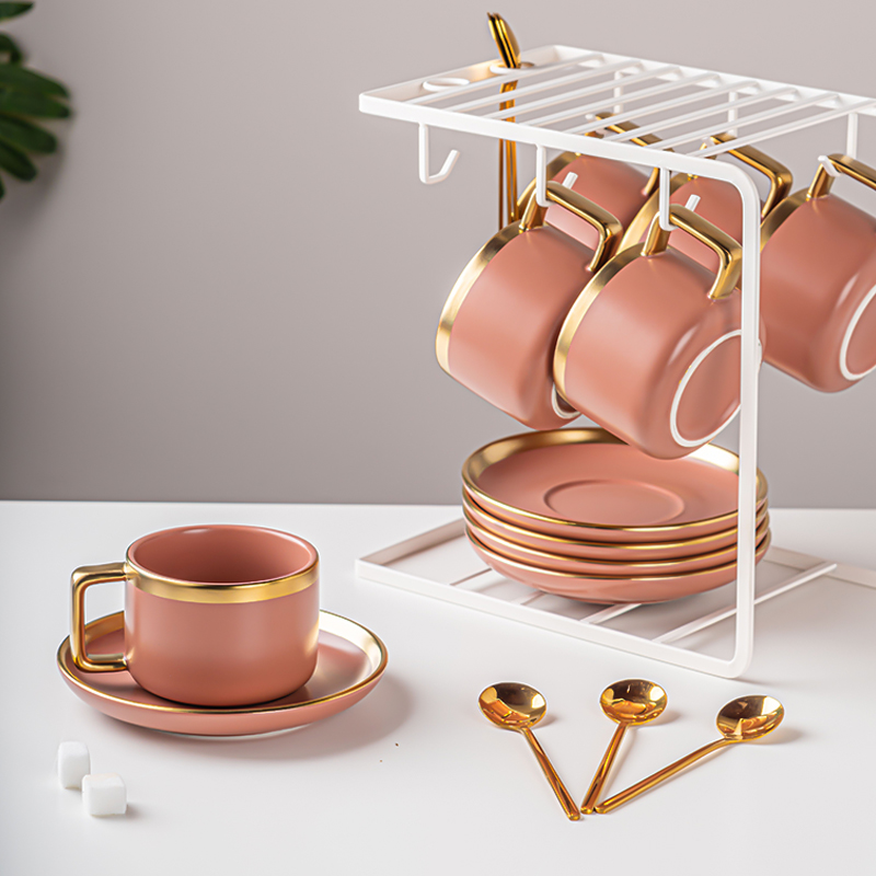 Luxury Gold Rim Coffee Cup Set Ceramic Tea Cup Coffee Mug and Saucer Porcelain Cappucinno Latte Cup