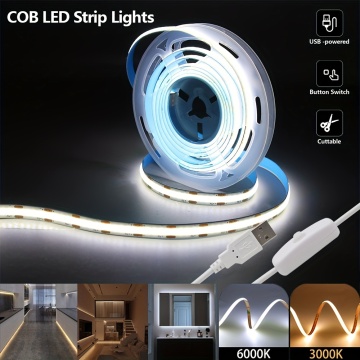 5V High Brightness USB COB LED Strip Light - Flexible Self-adhesive DIY Bedroom Lighting