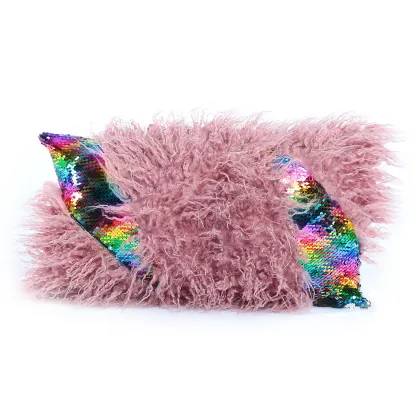 Sequins Plush Faux Fur Pillow Luxury Mermaid Pillow Cushion Modern Rectangle Fluffy Waist Pillow Case
