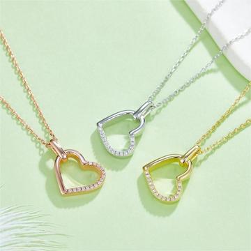 Wholesale S925 Sterling Silver Moissanite VVS Heart Pendant Chains for Women's Engagement and Anniversary