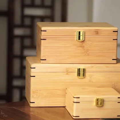 Bamboo and Metal Copper Tea Set with Purple Clay Teapot in Antique Style Packaging