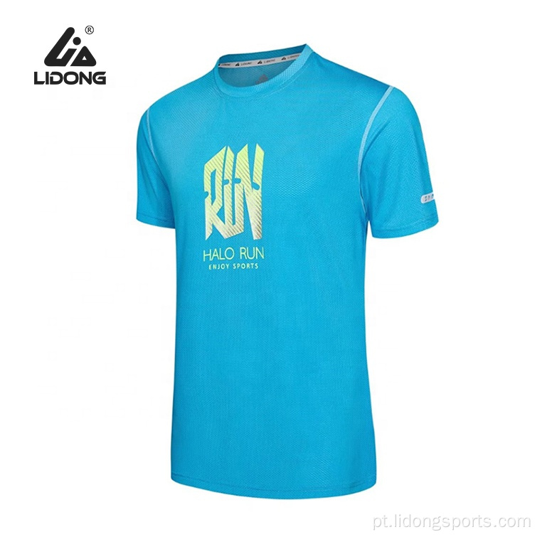 Camiseta por atacado de impressão personalizada em redondo esportes de corrida