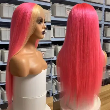 Factory wholesale cheap pink wig human hair, colored pink human hair lace wig, 13x4 lace frontal human pink hair wig