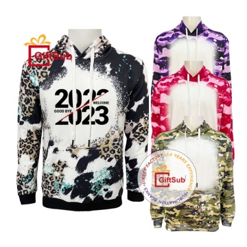 100% Polyester Fleece Bleached Hoodie with Heat Transfer Faux Bleaching: Sublimation Printed Men's Blank Pullover