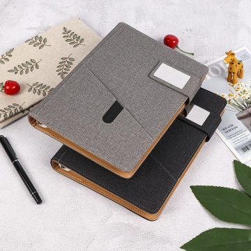 Customizable Logo A5 Fabric Cover Notebook with Mobile Phone Holder and Pocket - High Quality Option Available