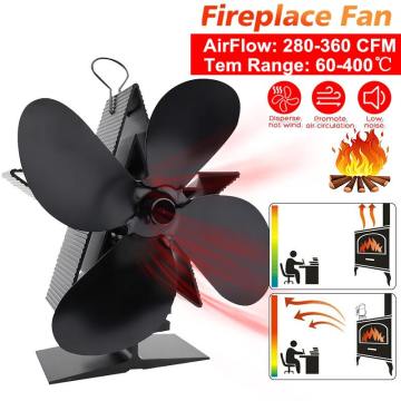 Black Fireplace 4 Blades Heat Powered Stove Fan Log Wood Burner Quiet Home Fireplace Fan Efficient Heat Distribution