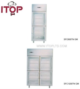 stainless steel body refrigerated glass door cabinet