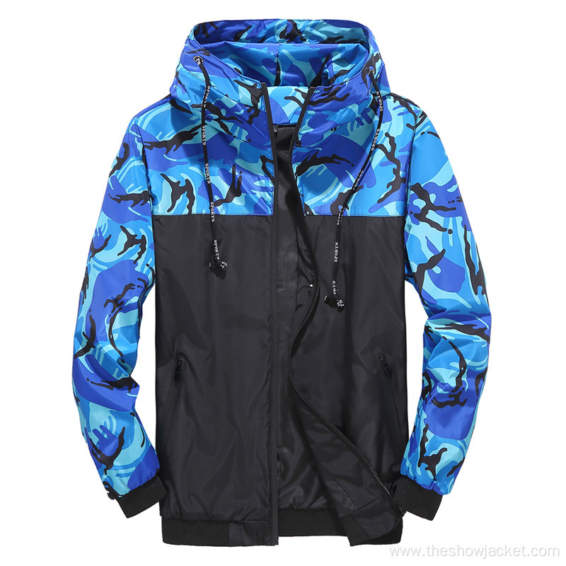 Hot Sale Men's Camo Patchwork Windbreak Jacket Custom