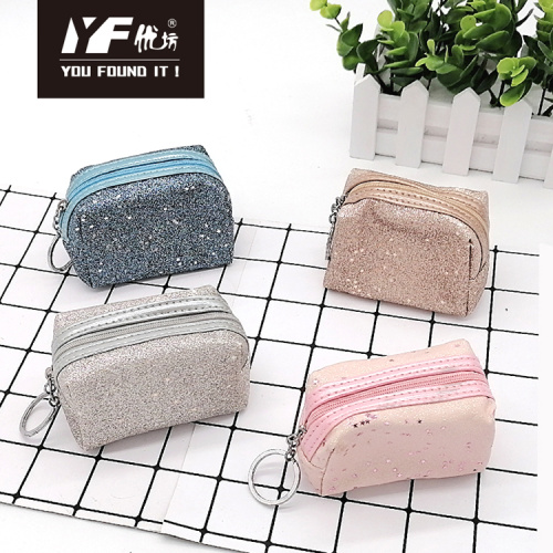 Canvas Coin Bags Glitter PU make up coin purse Factory