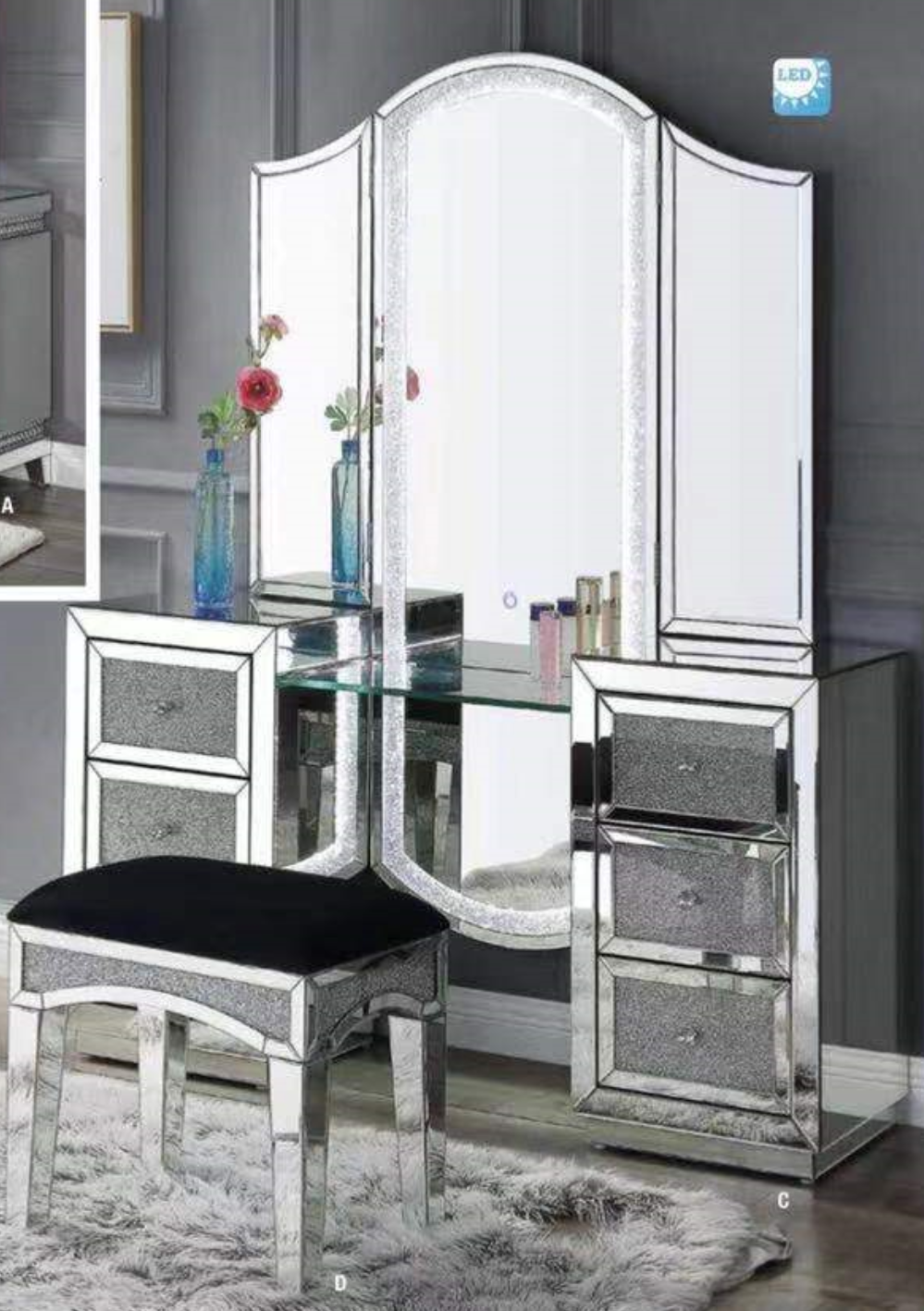 Glass dressing table with multiple drawers