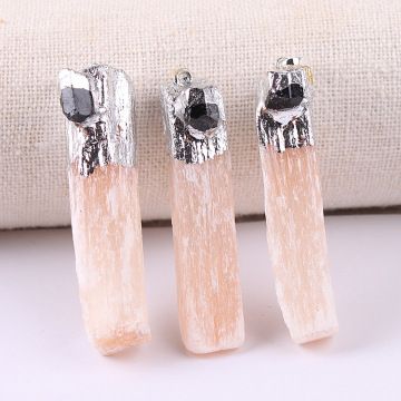 Black Tourmaline Tumbled Silver Orangle Selenite Crystal Gypsum Pillar Pendant for DIY Making Jewelry