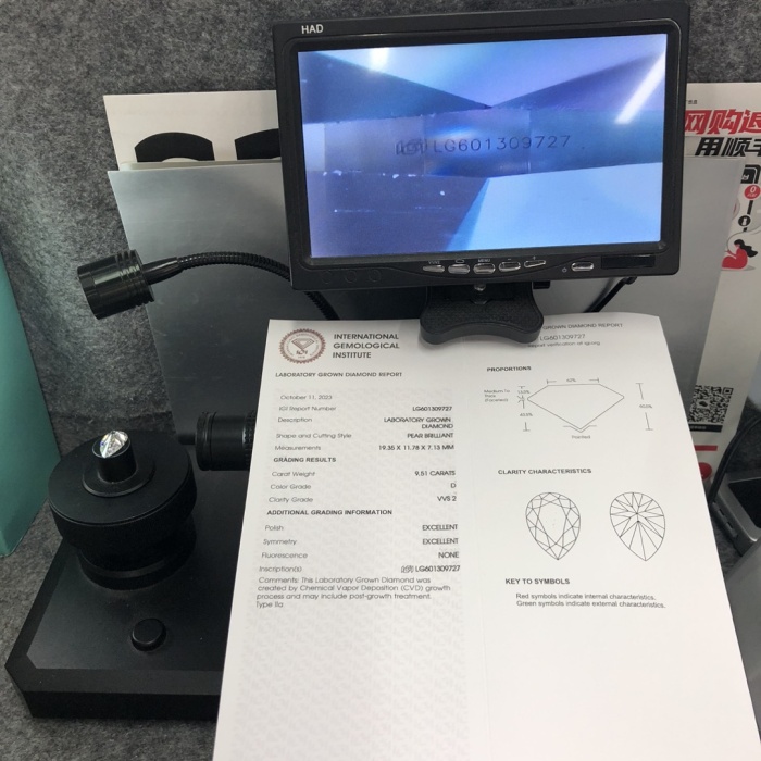 CVD ラボ ダイヤモンド PEAR 9.51CT D VVS2
