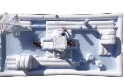 White Outdoor Inflatable Obstacle Race and Soft Play Equipment, Including Water Slide Pools for Kindergartens