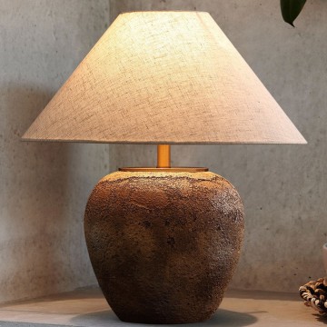 Vintage-Inspired Ceramic Table Lamp with White Cloth Shade
