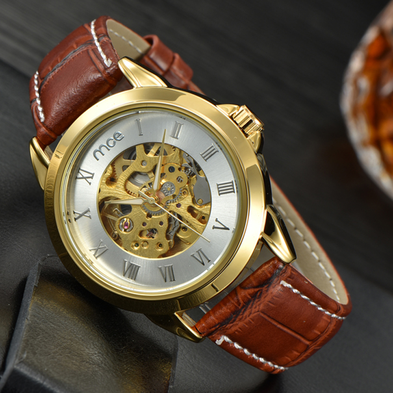 Shenzhen Watch Factory Gold Skeleton Watch for Men