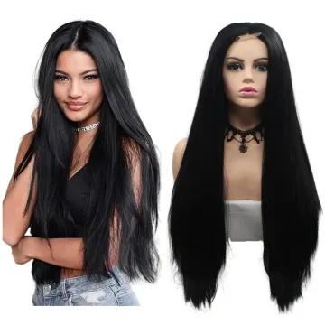 Long Black 1X4 Top Lace Front Synthetic Hair Wig