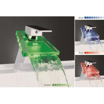 Glass LED waterfall basin mixer