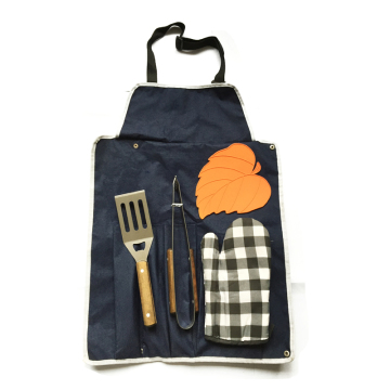 Set alat BBQ keluli tahan karat sarung tangan apron kapas
